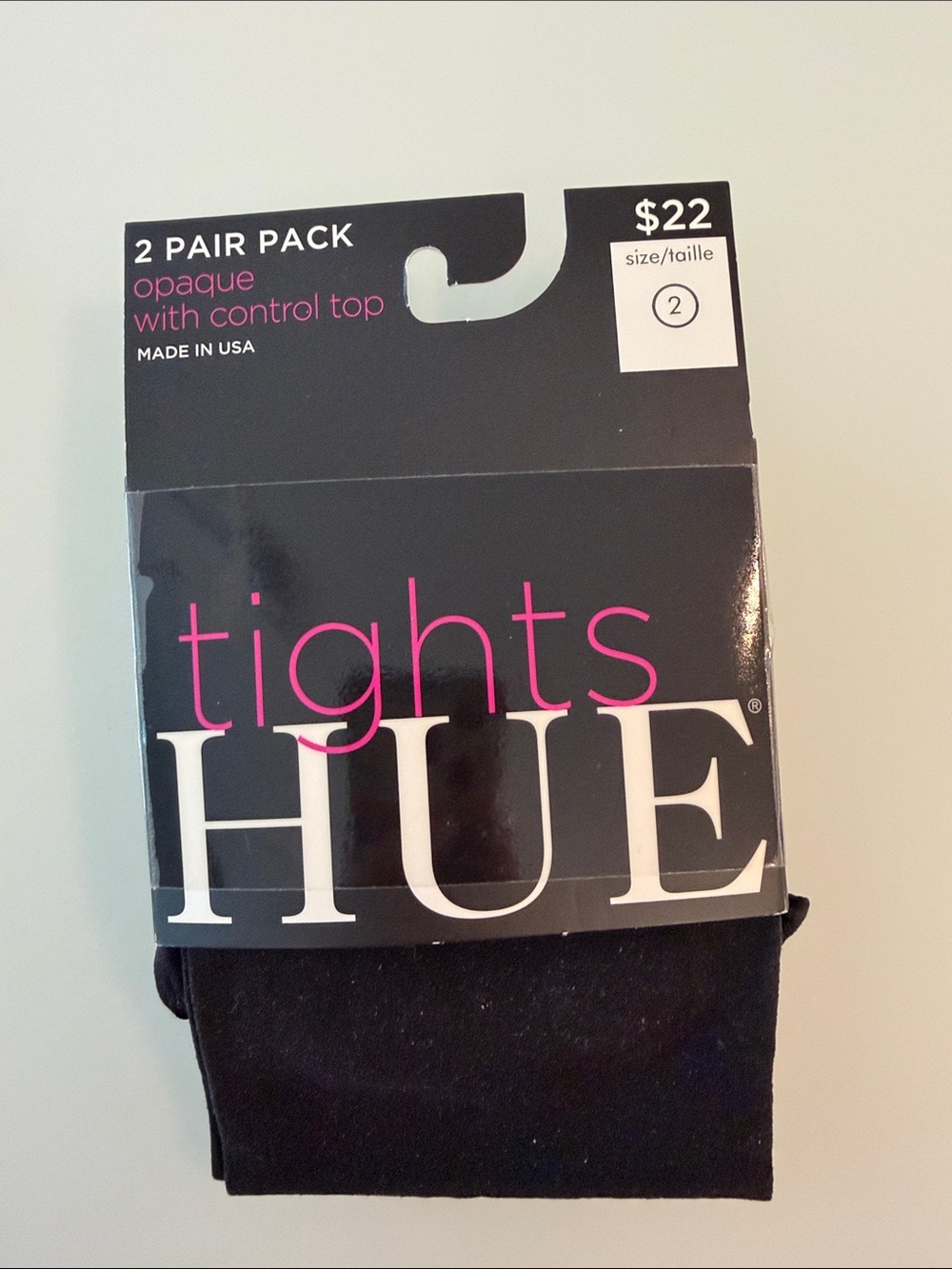 NEW HUE Women's Opaque Control Top Tights - Black - 2 pair pack. Size 2/med